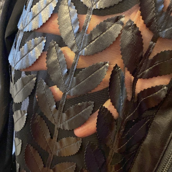 Black light tulle and vegan leather zipped jacket - Picture 3 of 7